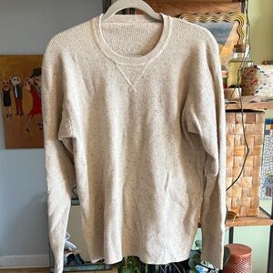 Men's Cream Sweater with Blue and Brown Pilling
